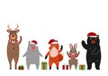 Cute woodland animals group with Christmas accessories