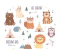 Cute woodland tribal animals set