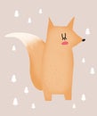 Cute Woodland Vector Illustration with Funny Ginger Fox.
