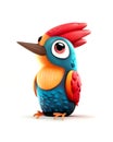 Cute Woodpecker cartoon character on white background. Ai generated image