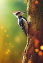 Cute woodpecker sitting on a tree