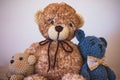 Cute wool teddy bears are lying on the table Royalty Free Stock Photo