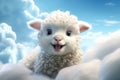 Cute woolly lamb standing on the cloud