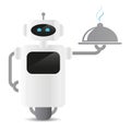 Cute working service robot in restaurant holding a tablet