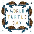 Cute world turtle day cartoon vector illustration motif set Royalty Free Stock Photo
