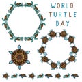 Cute world turtle day cartoon vector illustration motif set Royalty Free Stock Photo