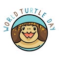 Cute world turtle day logo text cartoon vector illustration motif set Royalty Free Stock Photo