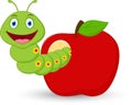 Cute worm cartoon in the apple