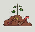 cute worm compost garden. cartoon animal nature concept Isolated illustration. Flat Style suitable for Sticker Icon Design Premium