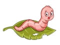 Cute worm, garden pest insect control. Earthworm character, gardening parasite beetle larva eat plant leaf. Maggot bug. Vector Royalty Free Stock Photo