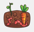 cute worms farming fertilizer. cartoon animal nature concept Isolated illustration. Flat Style suitable for Sticker Icon Design