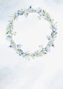 Cute Wreath Bouquet With Green Branches, Ranunculus, Wild Flower Berry And Leaf Illustration In Vintage Watercolor Style