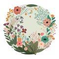 Cute wreath with flowers, leaves and branches in vintage watercolor style.