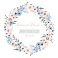 Cute wreath with leaves and flowers, vector illustration in vintage watercolor style. Royalty Free Stock Photo