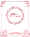 Cute wreath with leaves, white pink flowers, Circle and inflorescence Hydrangea, illustration in vintage watercolor style Romantic