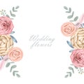 Cute wreath with leaves, white Roses, Pyrethrum and inflorescence Hydrangea, illustration in vintage watercolor style