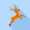 Cute xmas deer icon, flat style