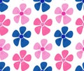 Cute y2k floral seamless pattern background with daisy flower smile face. Pink and blue smiling flowers on white Royalty Free Stock Photo