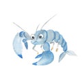 Cute yabby isolated on white background. Watercolor hand drawn illustration. Perfect for kid card, decalls, wallpaper