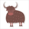 Cute Yak Cartoon Flat Vector Sticker or Icon Royalty Free Stock Photo