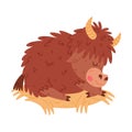 Cute Yak Character with Dense Fur and Horns Sleeping on Hay Vector Illustration Royalty Free Stock Photo