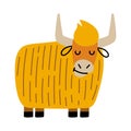 Cute yak isolated on white background. Flat or cartoon ox vector illustration