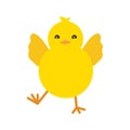 Cute yellow baby chicken fly, for Easter design. Little yellow cartoon chick. Vector illustration isolated on white Royalty Free Stock Photo