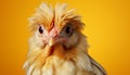 Cute yellow baby chicken looking at camera on farm generated by AI Royalty Free Stock Photo