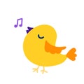 Cute yellow bird singing a song. Cartoon style. Isolated on white background. Vector Royalty Free Stock Photo