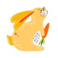 Cute yellow bunny with glasses holding a carrot