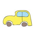 Cute yellow car isolated on a white background. Icon in hand drawn style Royalty Free Stock Photo