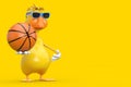 Cute Yellow Cartoon Duck Person Character Mascot with Basketball Ball. 3d Rendering Royalty Free Stock Photo