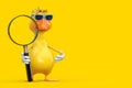 Cute Yellow Cartoon Duck Person Character Mascot with Magnifying Glass. 3d Rendering Royalty Free Stock Photo