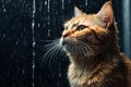 Cute yellow cat in rain shower all wet and annoyed Royalty Free Stock Photo