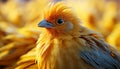 A cute yellow chick perching on a branch, looking at camera generated by AI Royalty Free Stock Photo