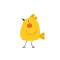 Cute yellow chicken. Newborn little funny chick. Elements for Easter designs. Cartoon vector illustration.