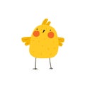 Cute yellow chicken. Newborn little funny chick. Elements for Easter designs. Cartoon vector illustration.