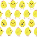 Cute yellow chickens boys and girls. Seamless children pattern.