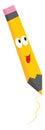 Cute yellow-colored cartoon pencil with tongue hanging out vector or color illustration Royalty Free Stock Photo