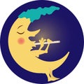 Cute crescent moon playing flute vector illustration