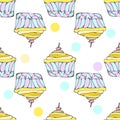 Cute yellow cupcakes seamless pattern