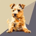 Cute yellow dog, puppy, terrier, close-up portrait on black, polygon
