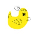 Cute yellow duck, vector illustration. Children`s rubber toy. Bird, doodles, hand-drawn. Vector illustration Royalty Free Stock Photo