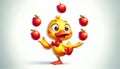 Cute Yellow Duckling Juggling Red Apples Royalty Free Stock Photo