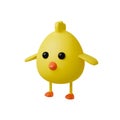 Cute yellow easter baby chicken stylized cartoon 3d render illustration. Funny little chick bird character. Isolated on Royalty Free Stock Photo