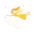 Cute yellow fairy in flight with a magic wand