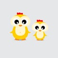 Cute yellow family Mother hen and Child chicken Illustration standing at clear background