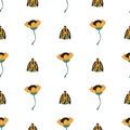 Cute yellow flowers and bugs pattern seamless on white background. vector illustration hand drawn. can be used for