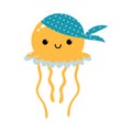 Cute Yellow Jellyfish as Sea Animal in Bandana Floating Underwater Vector Illustration