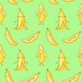 Cute yellow kawaii Banana seamless pattern.